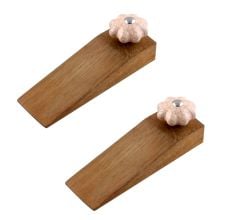 2 Pieces Baby Pink Crackle Ceramic Melon Wooden Door Stopper